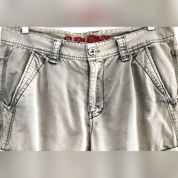 FUBU Men Short Cargo Size 34 Grey Button Zipper Pockets Cotton - Picture 2 of 9